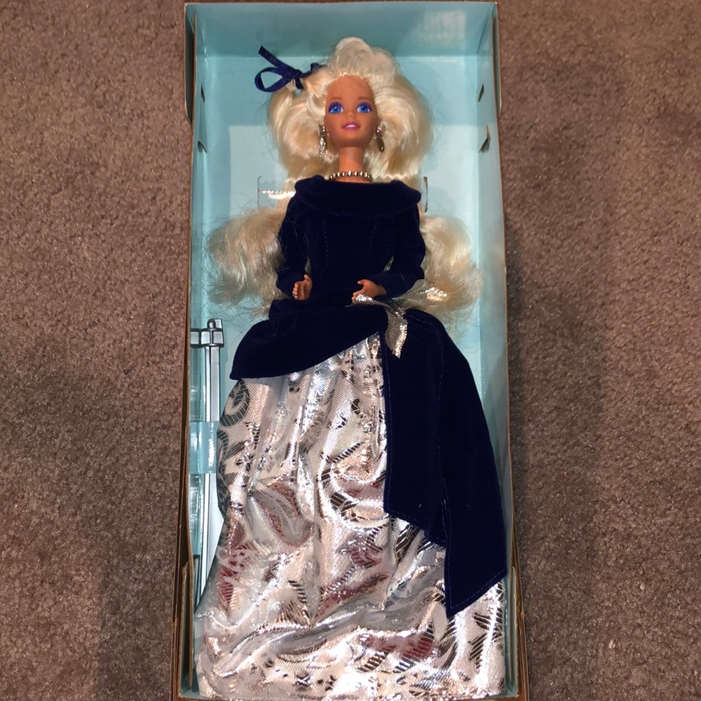 Avon exclusive Winter Velvet Barbie in Blue velvet and Silver dress NRFB